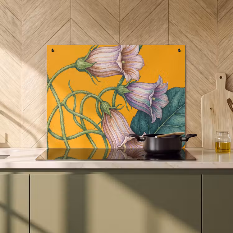 Inductie beschermer en spatscherm (2in1) - Bloemen - Botanisch - Geel — 2