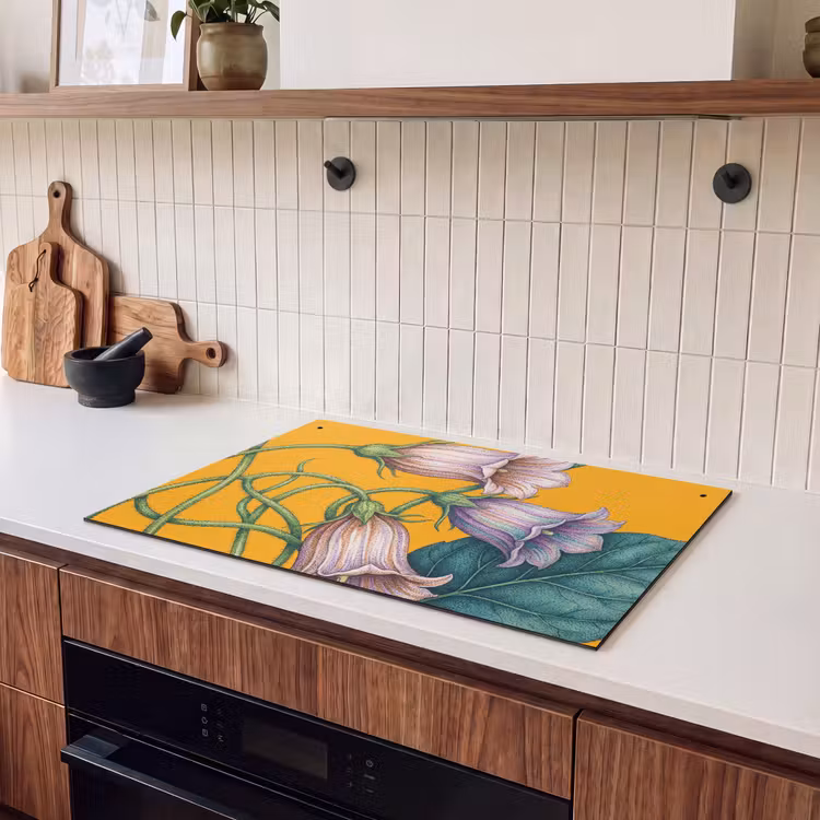 Inductie beschermer en spatscherm (2in1) - Bloemen - Botanisch - Geel — 3