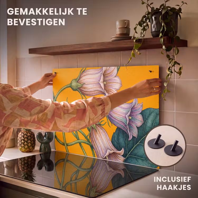 Inductie beschermer en spatscherm (2in1) - Bloemen - Botanisch - Geel — 7