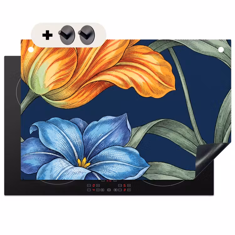 Inductie beschermer en spatscherm (2in1) - Bloemen - Botanisch - Patroon — 1