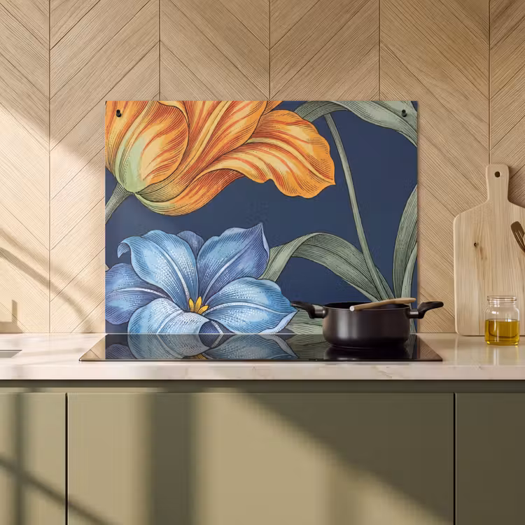 Inductie beschermer en spatscherm (2in1) - Bloemen - Botanisch - Patroon — 2