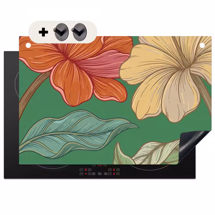 Inductie beschermer en spatscherm (2in1) - Bloemen - Groen - Illustratie — 1