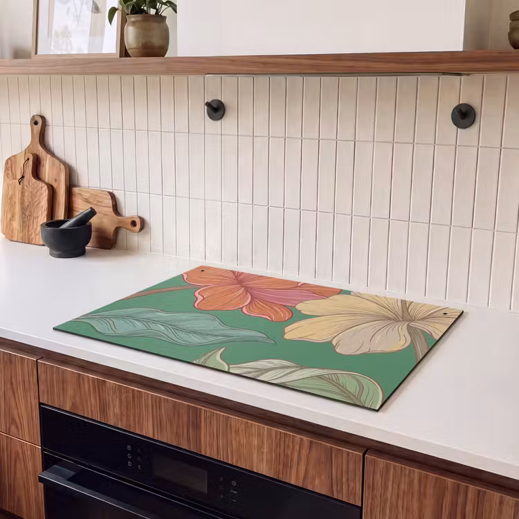 Inductie beschermer en spatscherm (2in1) - Bloemen - Groen - Illustratie — 3