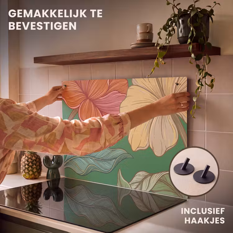 Inductie beschermer en spatscherm (2in1) - Bloemen - Groen - Illustratie — 7