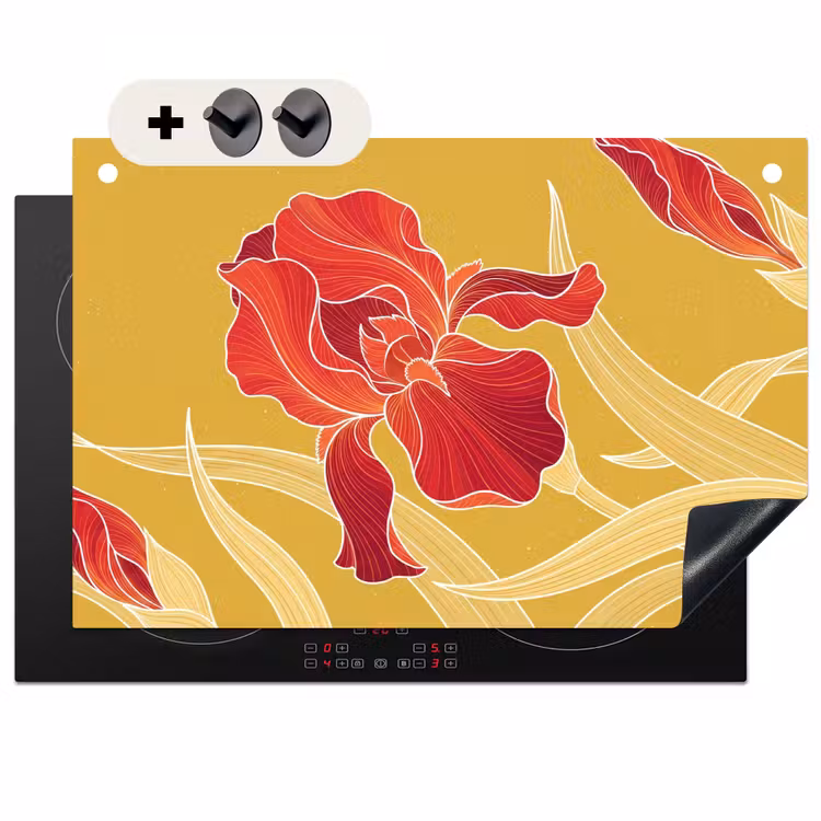 Inductie beschermer en spatscherm (2in1) - Bloemen - Illustratie - Rood — 1