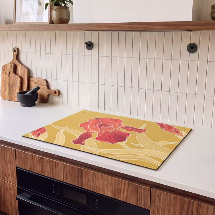 Inductie beschermer en spatscherm (2in1) - Bloemen - Illustratie - Rood — 3