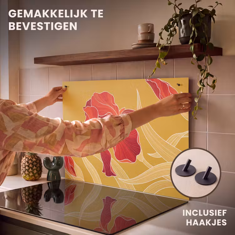 Inductie beschermer en spatscherm (2in1) - Bloemen - Illustratie - Rood — 7
