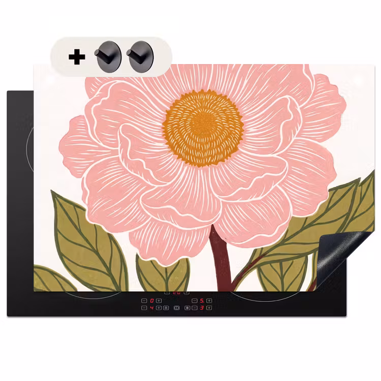 Inductie beschermer en spatscherm (2in1) - Bloemen - Roze - Illustratie — 1
