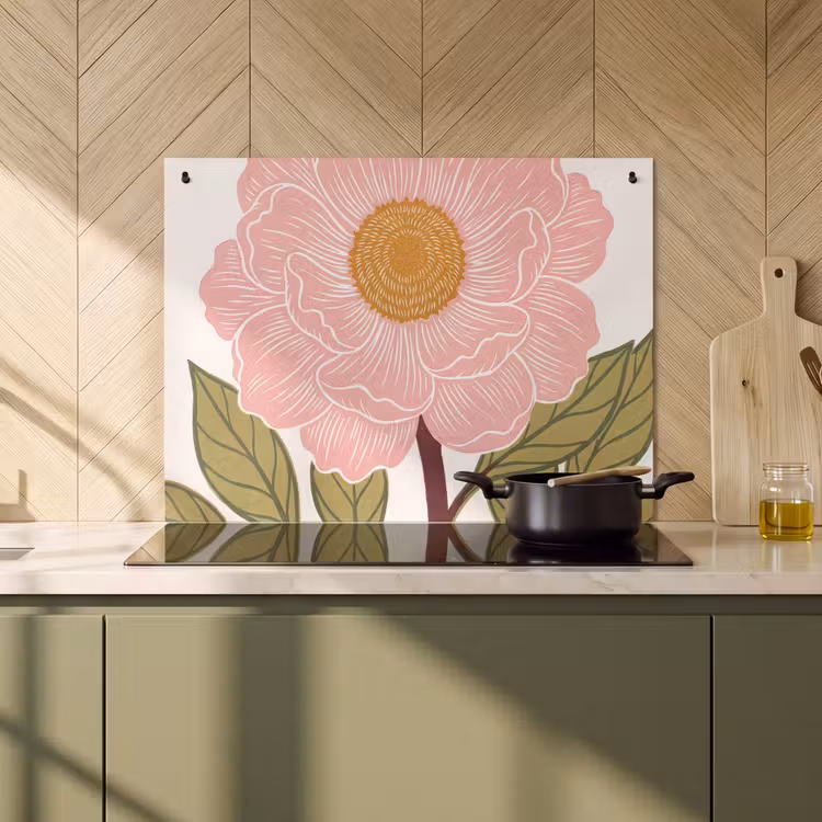 Inductie beschermer en spatscherm (2in1) - Bloemen - Roze - Illustratie — 2