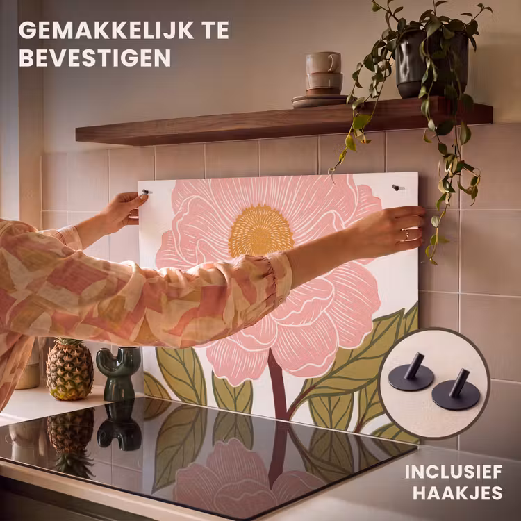 Inductie beschermer en spatscherm (2in1) - Bloemen - Roze - Illustratie — 7