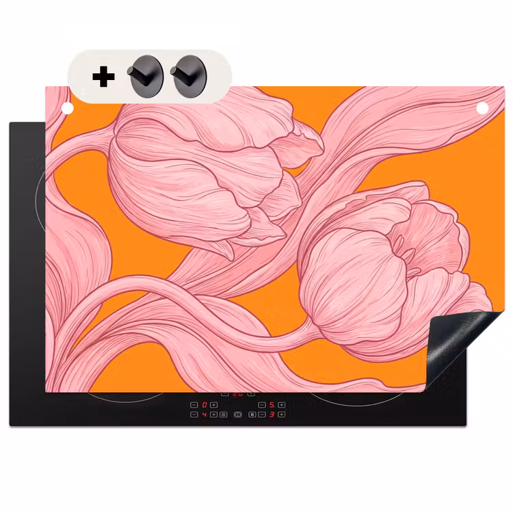 Inductie beschermer en spatscherm (2in1) - Roze bloemen - Modern — 1