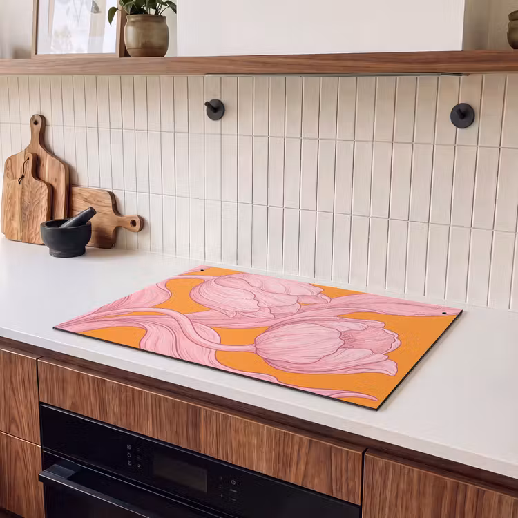 Inductie beschermer en spatscherm (2in1) - Roze bloemen - Modern — 3