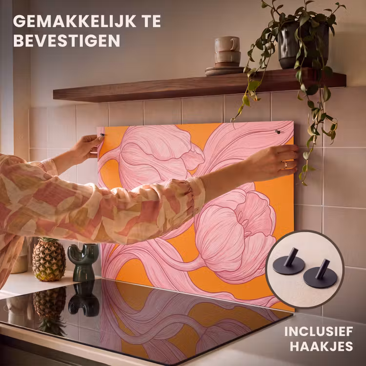 Inductie beschermer en spatscherm (2in1) - Roze bloemen - Modern — 7