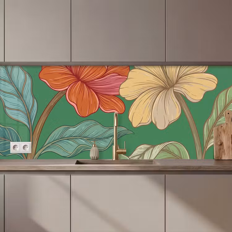Keuken achterwand - Bloemen - Groen - Illustratie — 1