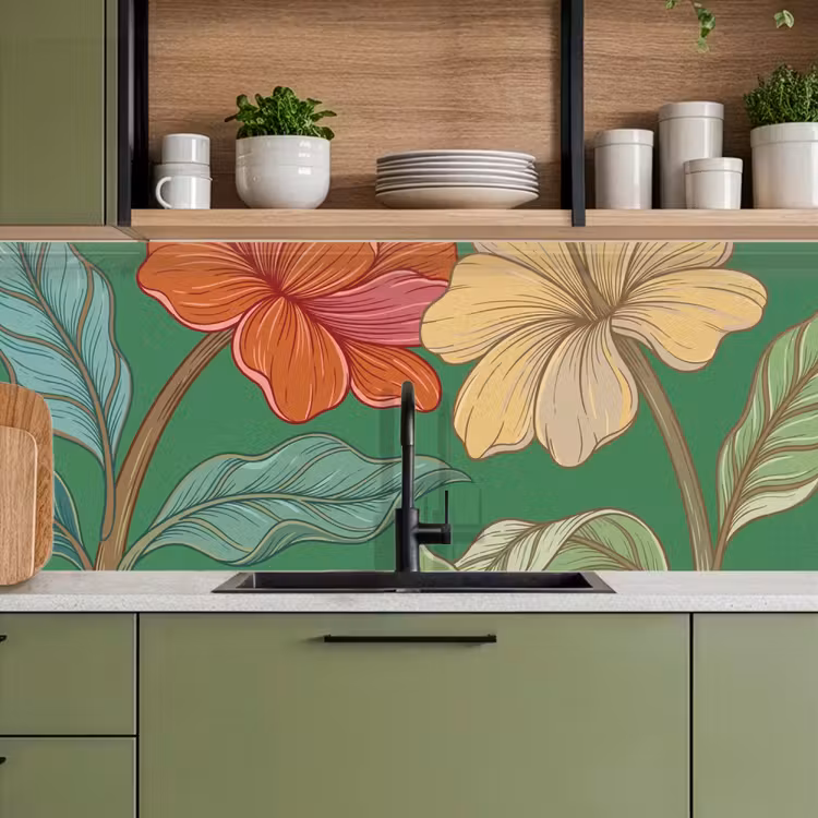 Keuken achterwand - Bloemen - Groen - Illustratie — 5