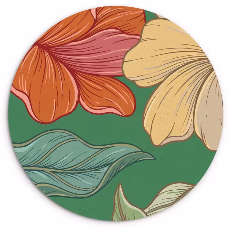 Muurcirkel - Bloemen - Groen - Illustratie — 1