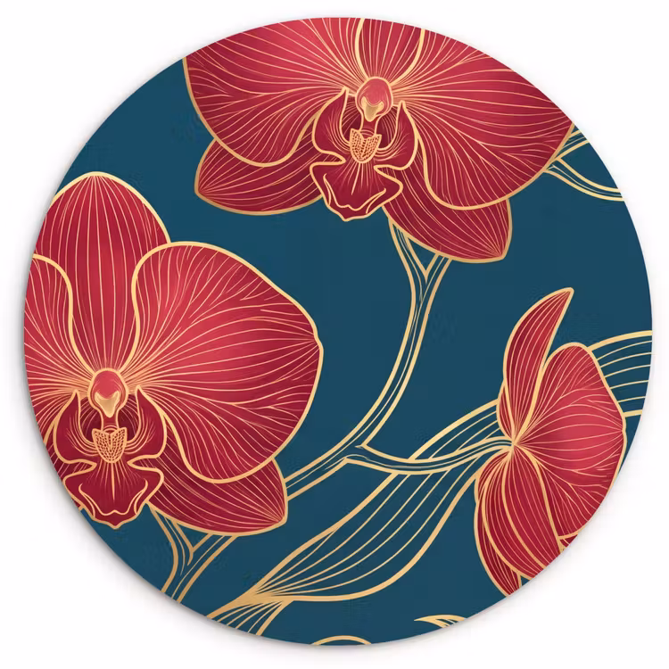 Muurcirkel - Bloemen - Rood - Goud — 1