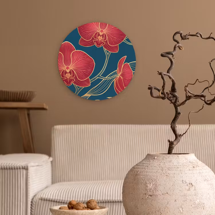 Muurcirkel - Bloemen - Rood - Goud — 2
