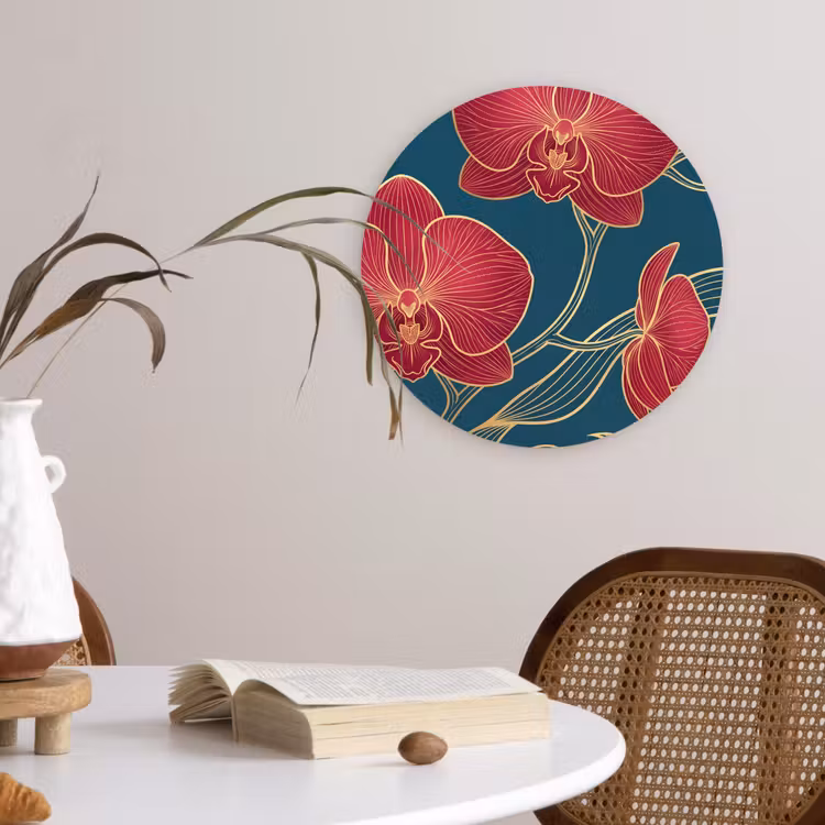 Muurcirkel - Bloemen - Rood - Goud — 4