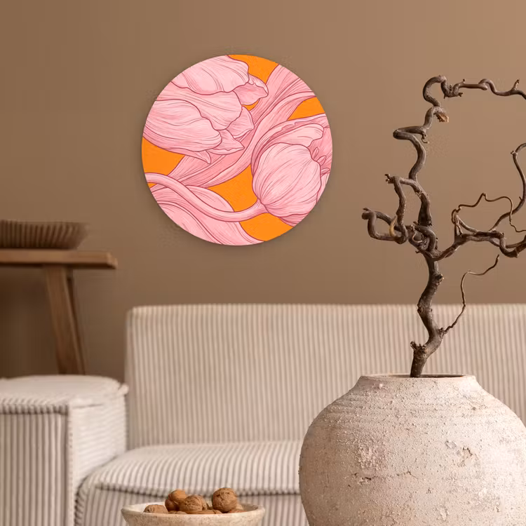Muurcirkel - Roze bloemen - Modern — 2
