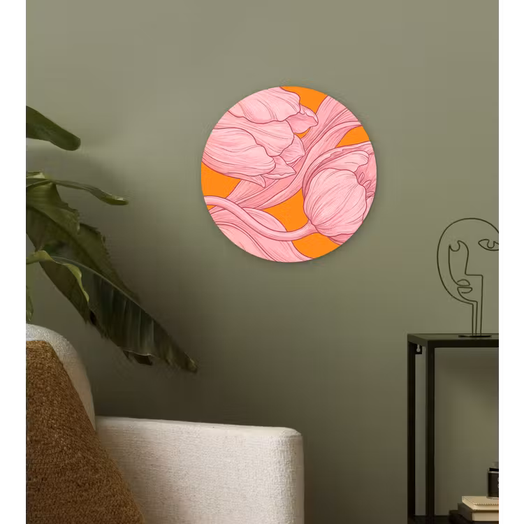Muurcirkel - Roze bloemen - Modern — 3