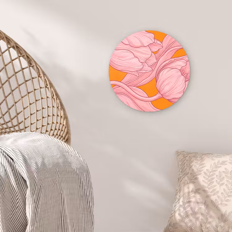 Muurcirkel - Roze bloemen - Modern — 5