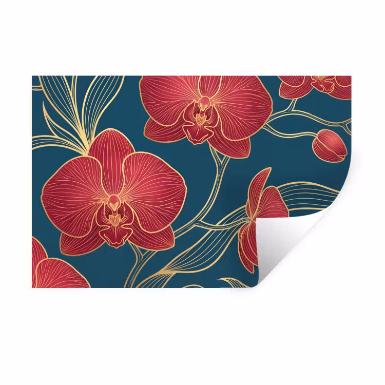 Muursticker - Bloemen - Rood - Goud — 1