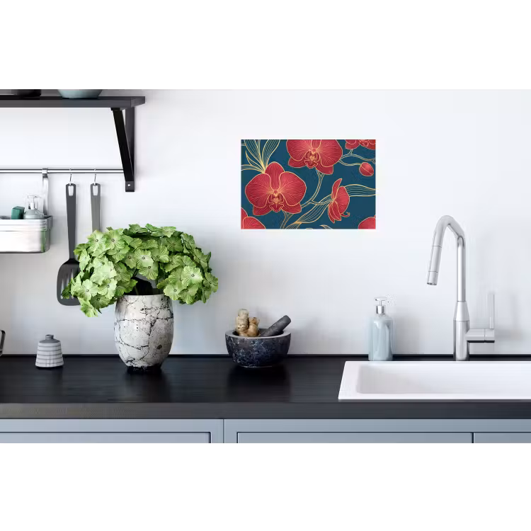 Muursticker - Bloemen - Rood - Goud — 2