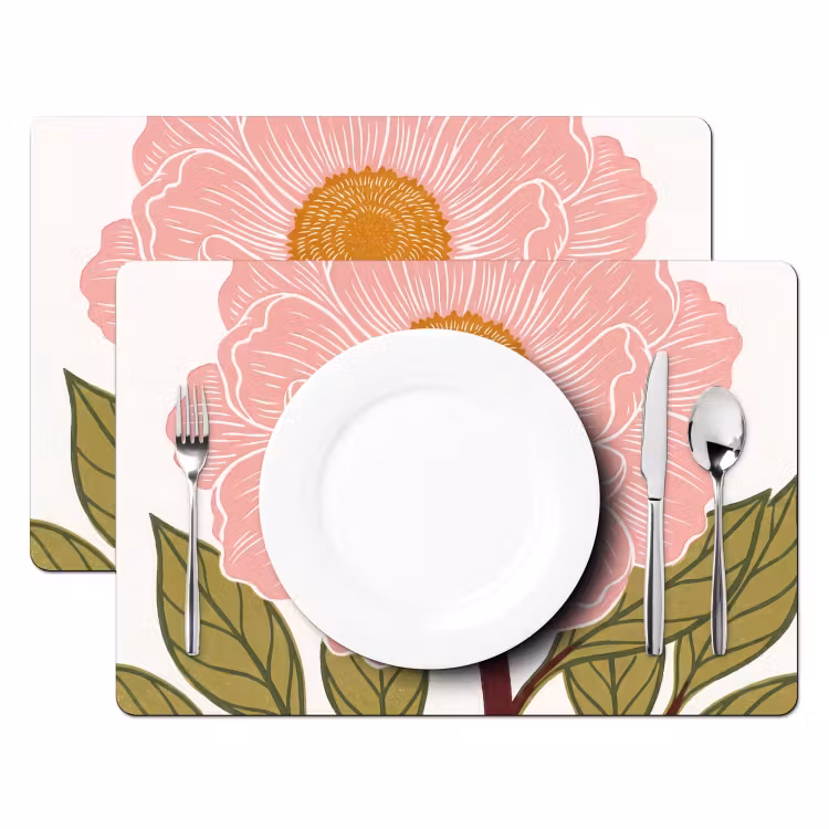 Placemat - 6 stuks - Bloemen - Roze - Illustratie — 2