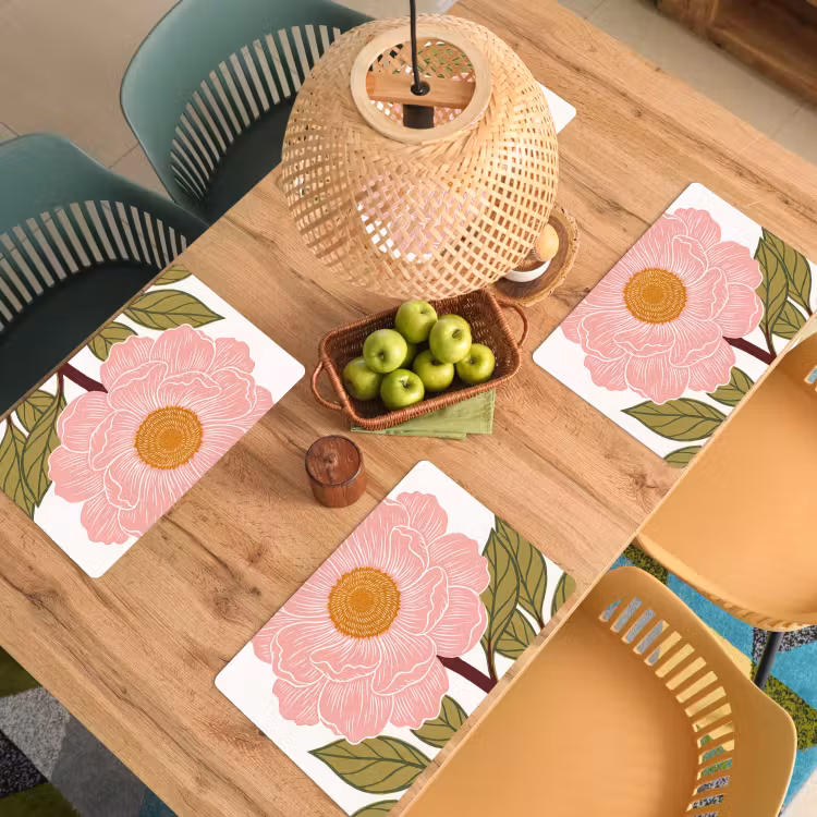 Placemat - 6 stuks - Bloemen - Roze - Illustratie — 6