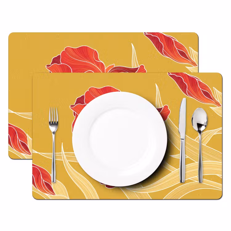 Placemat - 6 stuks - Bloemen - Illustratie - Rood — 2
