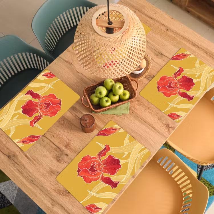 Placemat - 6 stuks - Bloemen - Illustratie - Rood — 6
