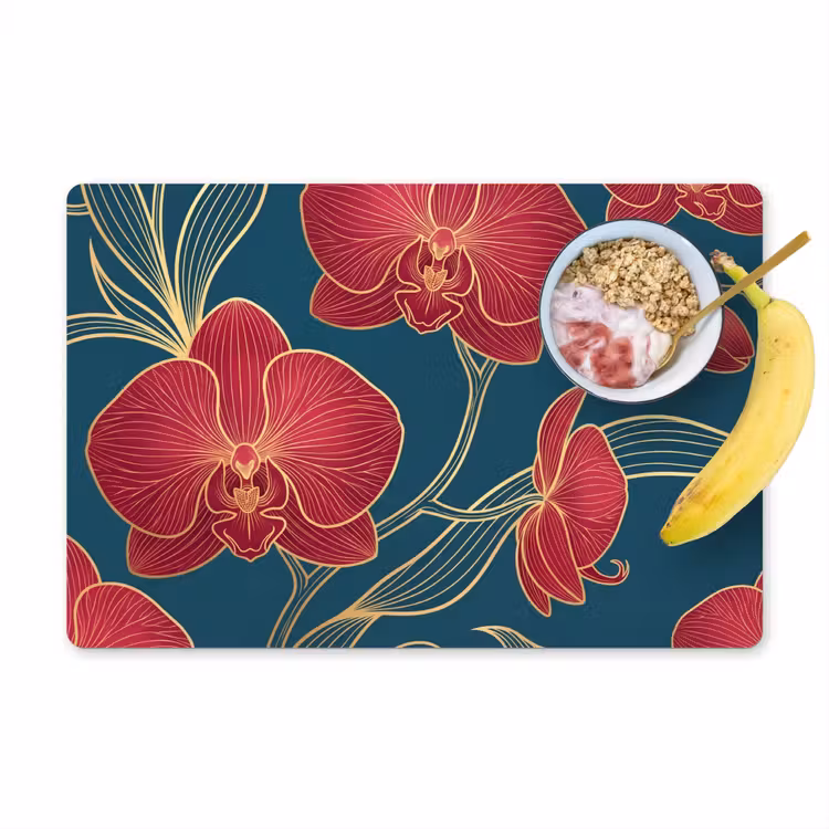 Placemat - 6 stuks - Bloemen - Rood - Goud — 1