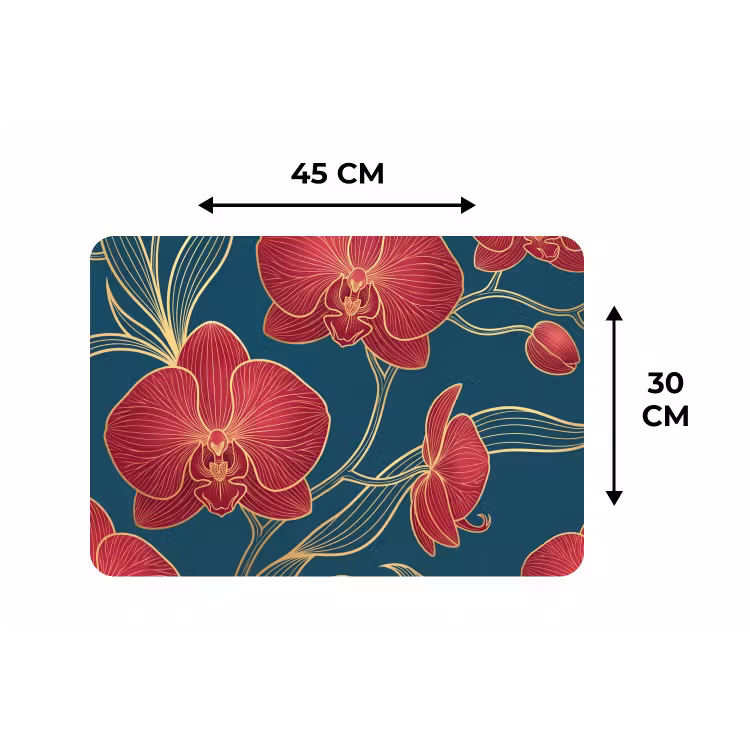 Placemat - 6 stuks - Bloemen - Rood - Goud — 3