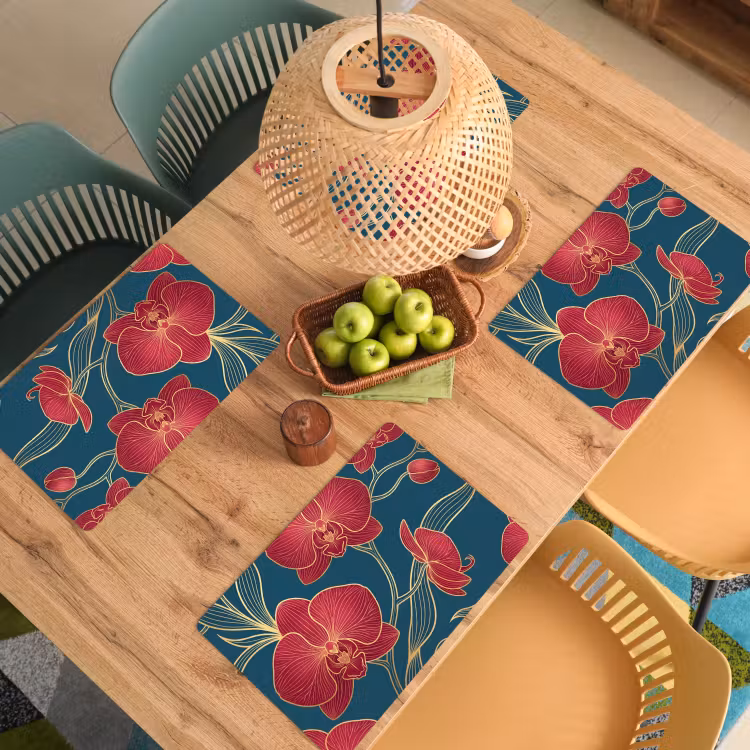 Placemat - 6 stuks - Bloemen - Rood - Goud — 6