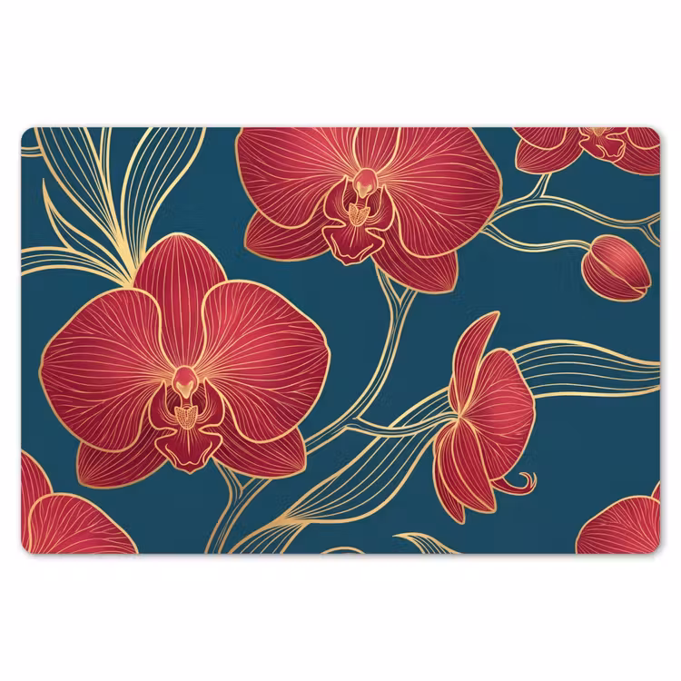 Placemat - 6 stuks - Bloemen - Rood - Goud — 7
