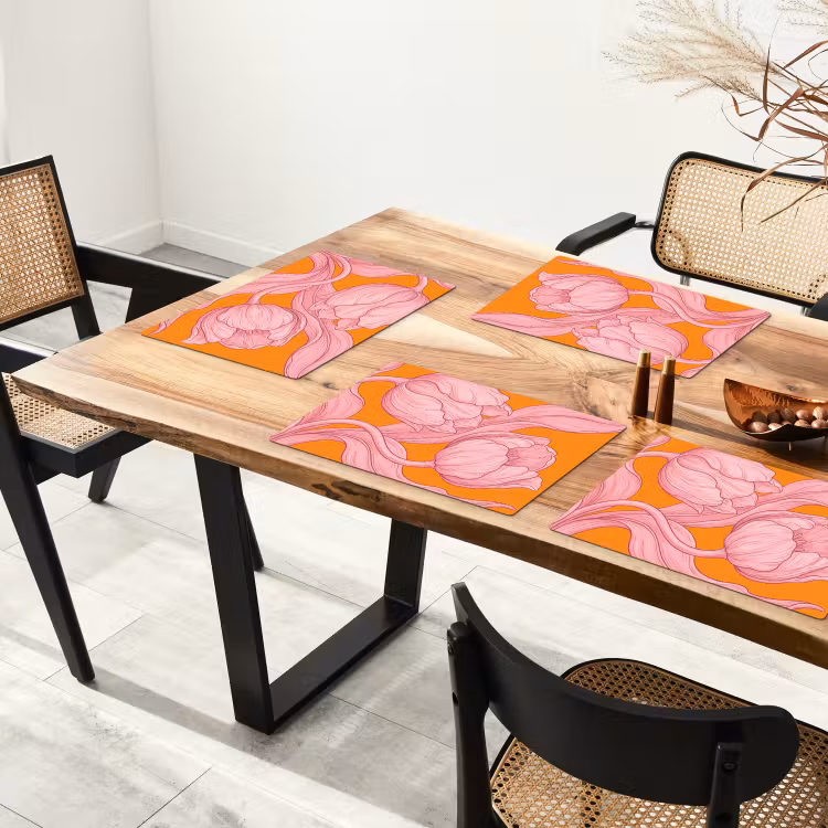 Placemat - 6 stuks - Roze bloemen - Modern — 5