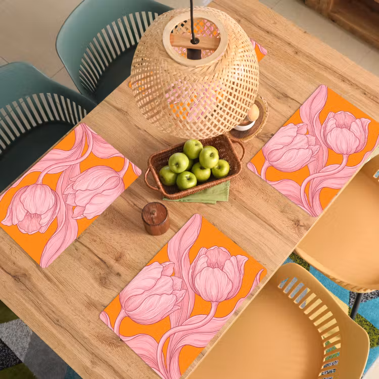 Placemat - 6 stuks - Roze bloemen - Modern — 6