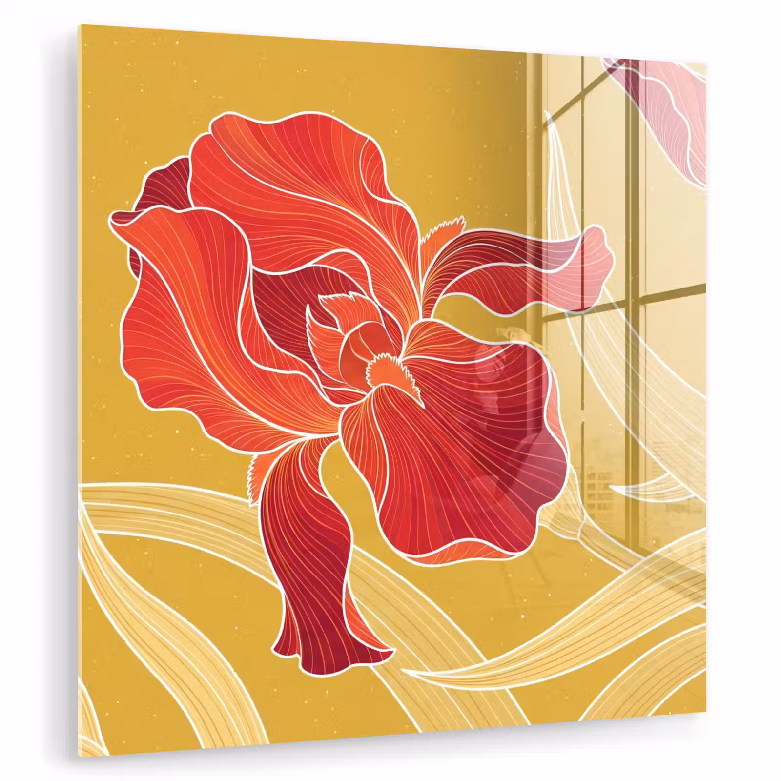 Glas schilderij - Bloemen - Illustratie - Rood — 1