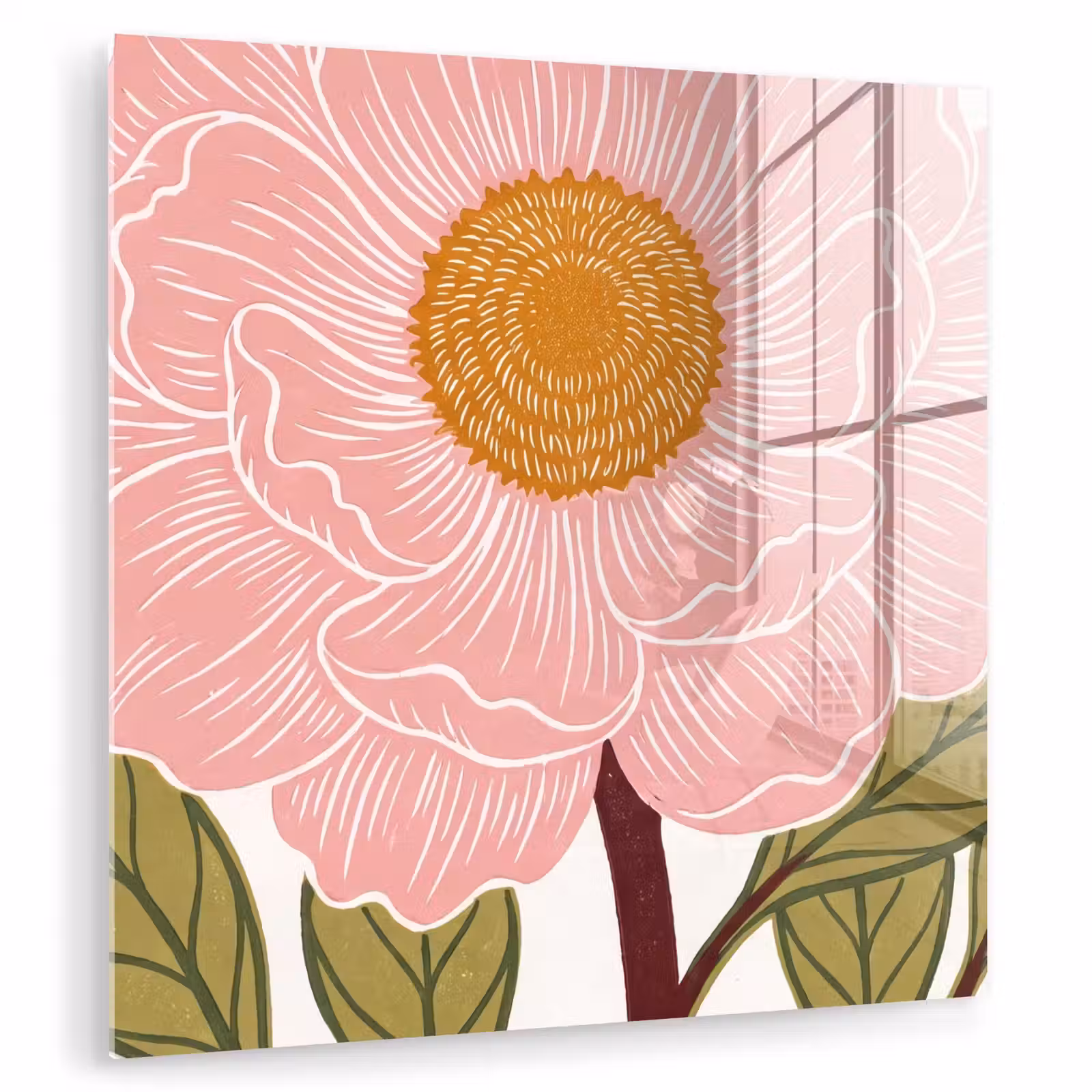 Glas schilderij - Bloemen - Roze - Illustratie — 1