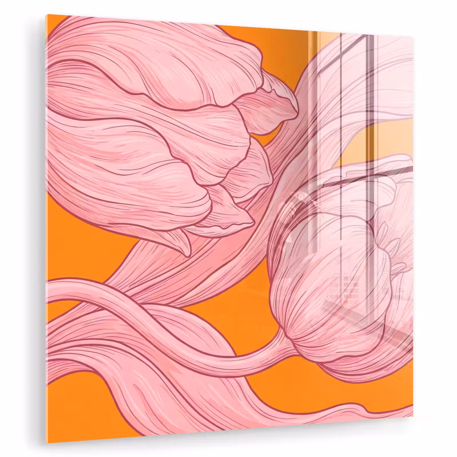 Glas schilderij - Roze bloemen - Modern — 1