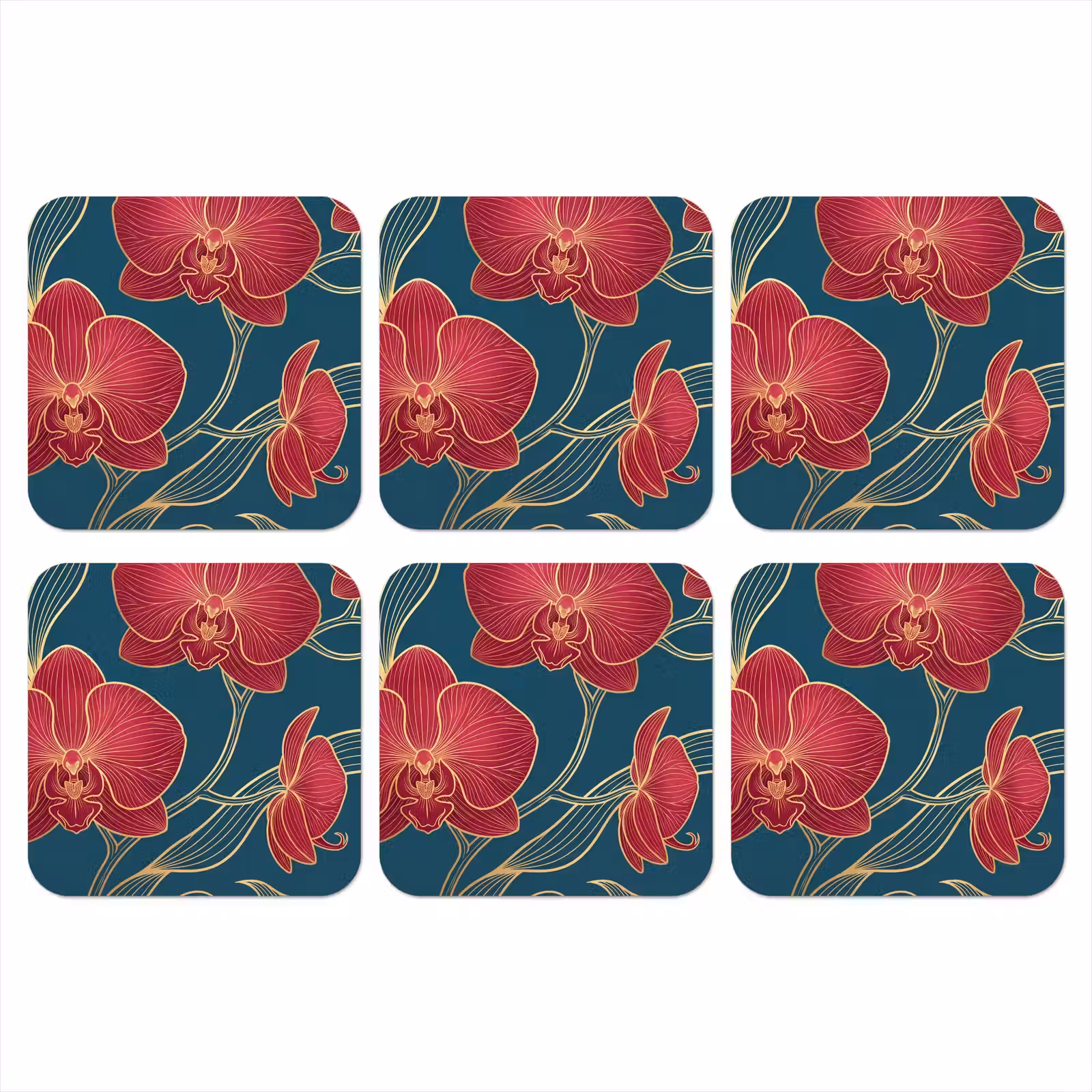 Onderzetter - Bloemen - Rood - Goud — 1