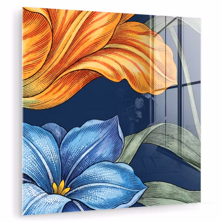 Glas schilderij - Bloemen - Botanisch - Patroon — 1