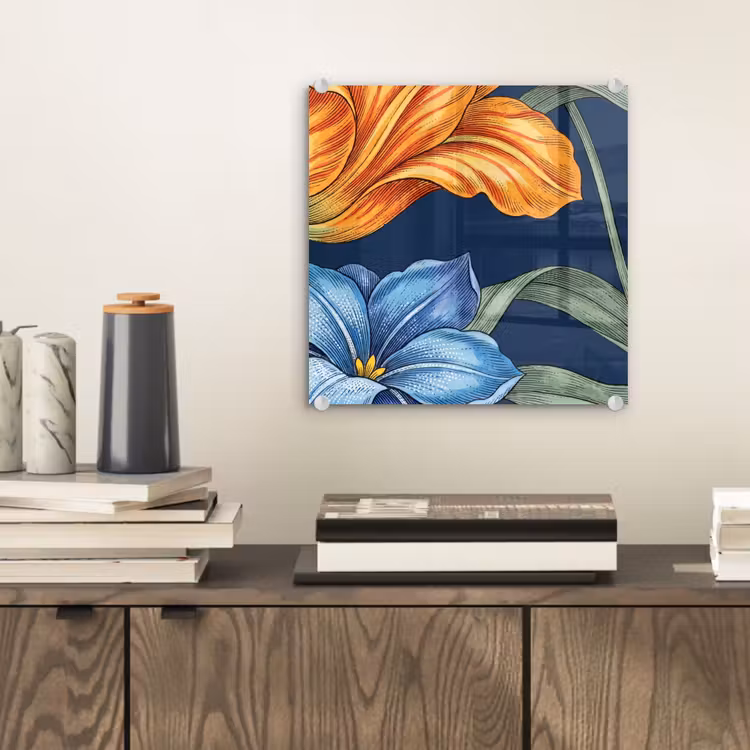 Glas schilderij - Bloemen - Botanisch - Patroon — 2