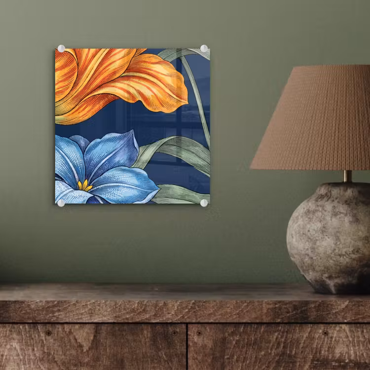 Glas schilderij - Bloemen - Botanisch - Patroon — 4