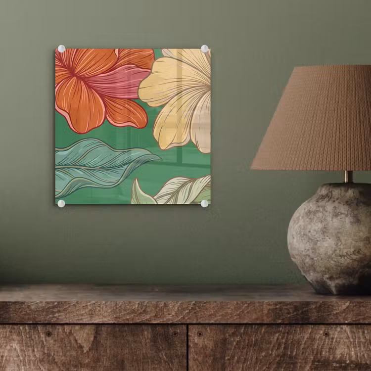 Glas schilderij - Bloemen - Groen - Illustratie — 4