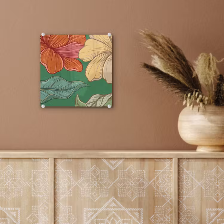 Glas schilderij - Bloemen - Groen - Illustratie — 6