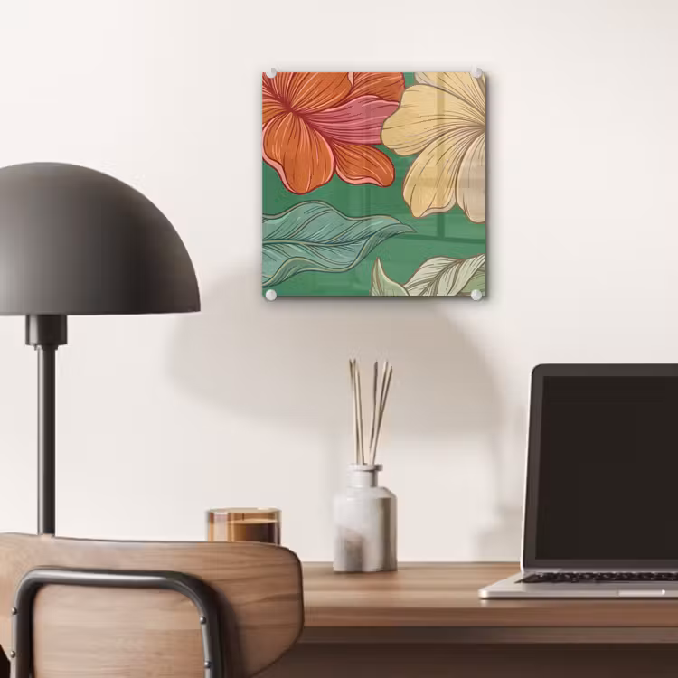 Glas schilderij - Bloemen - Groen - Illustratie — 7