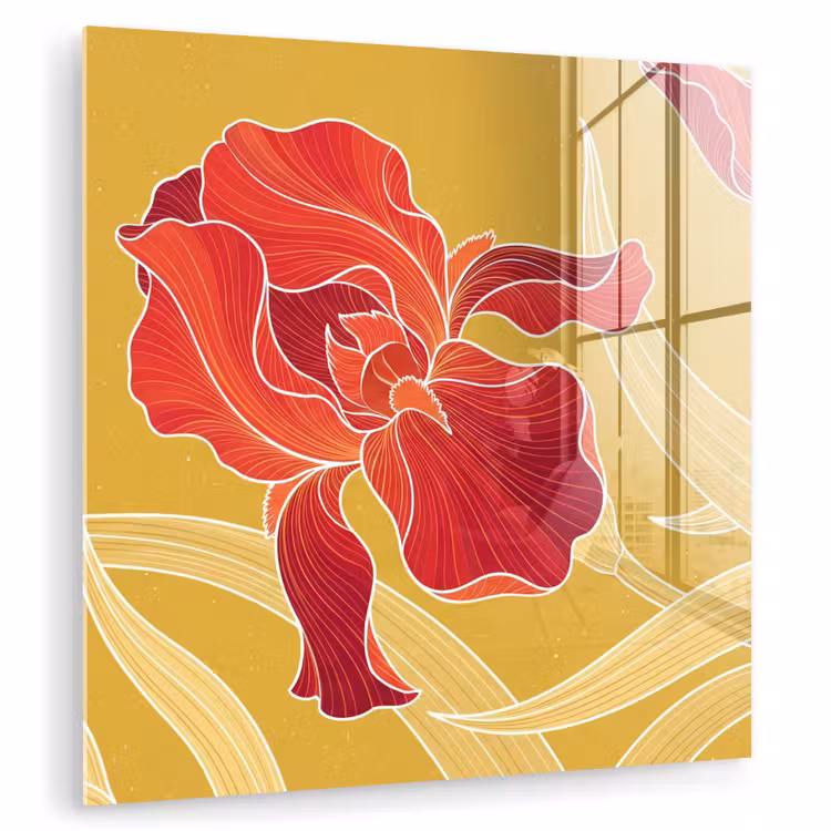 Glas schilderij - Bloemen - Illustratie - Rood — 1