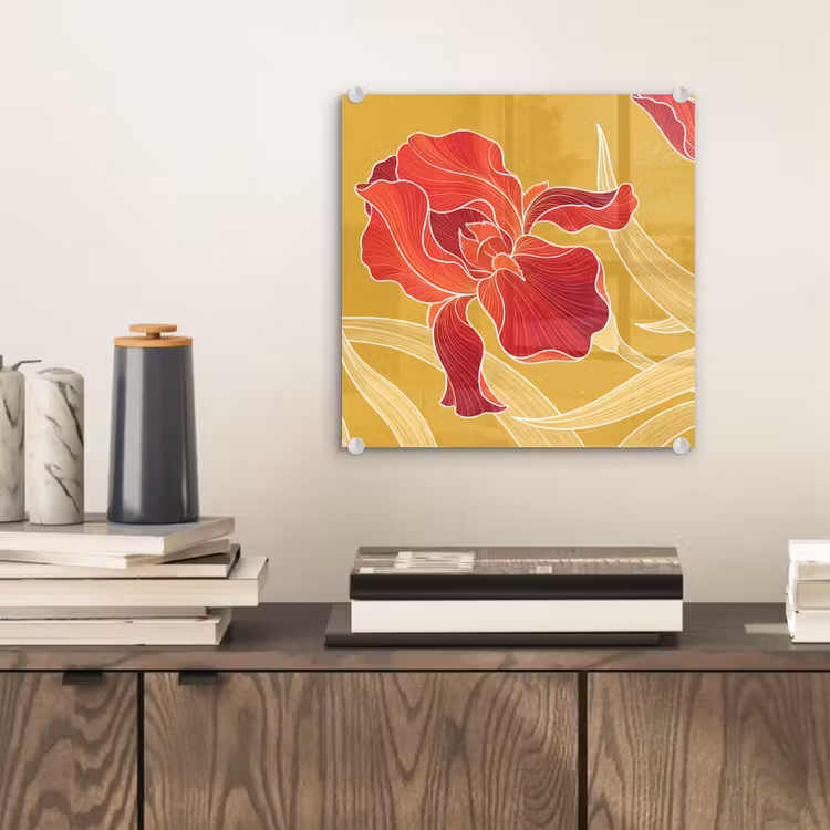 Glas schilderij - Bloemen - Illustratie - Rood — 2